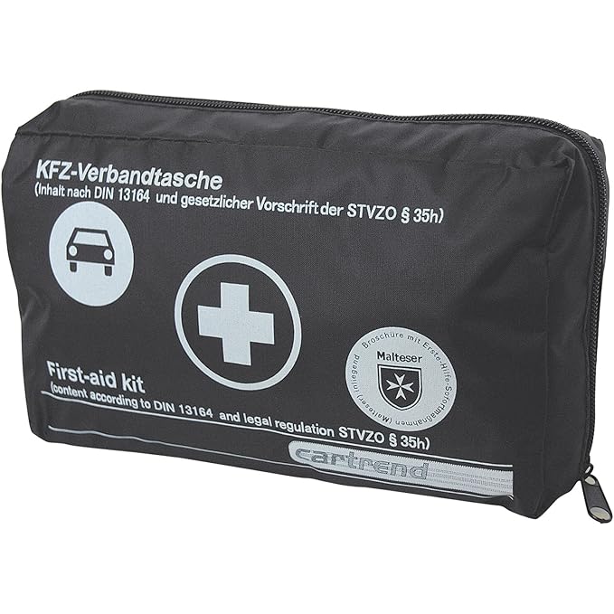 Cartrend 7730043 Verbandtasche, schwarz, DIN 13164, mit Malteser Erste-Hilfe-Sofortmaßnahmen