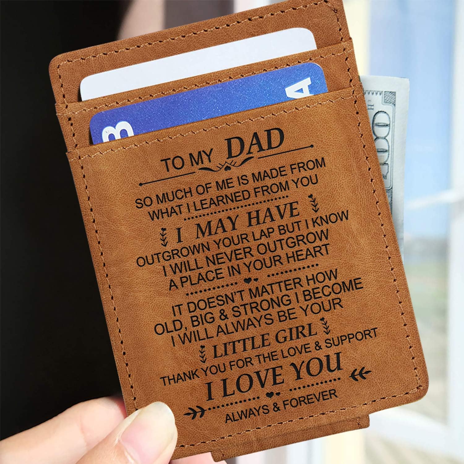 Kenon Custom Leather Brown Card Holder Personalised Slim Wallets for Men RFID Blocking Credit Card Holder Leather Minimalist Front Pocket Wallet for Husband,Father,Son - Image 5