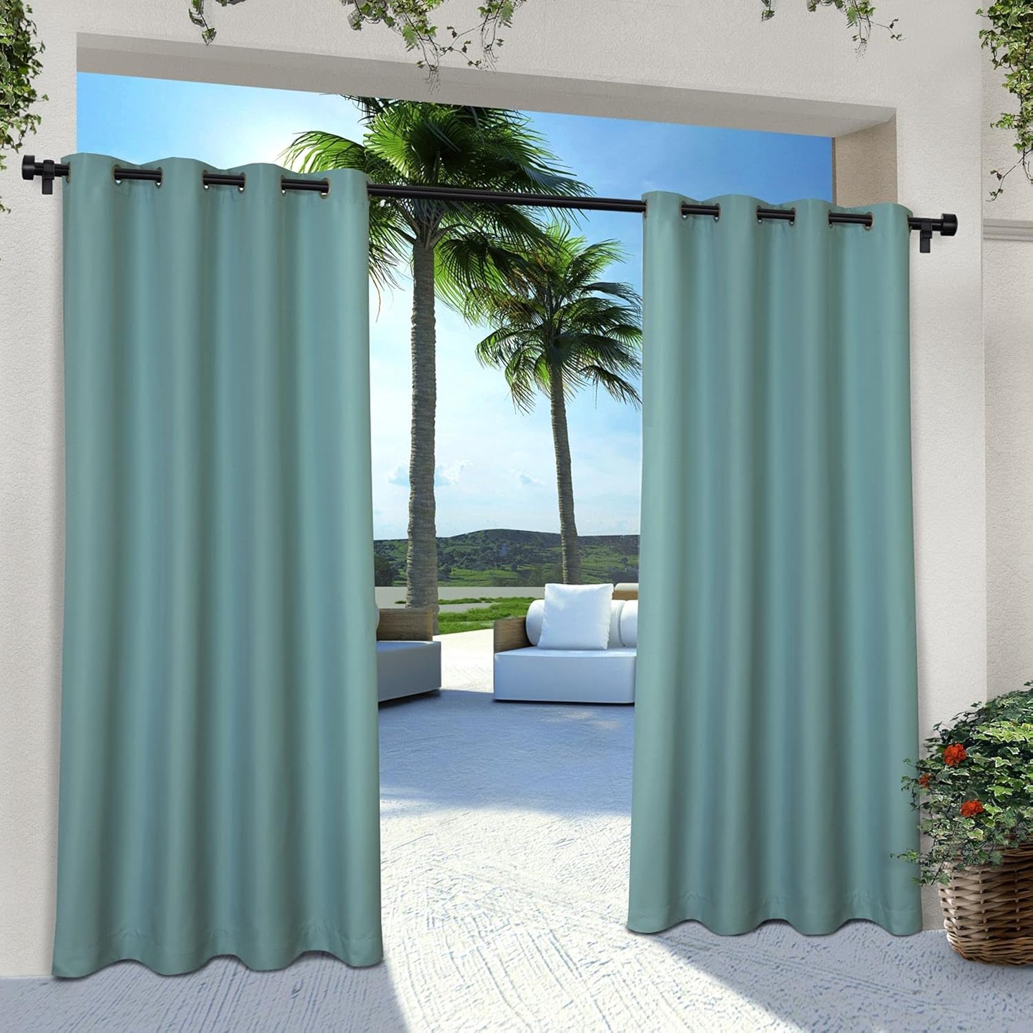 Outdoor Curtains - Exclusive Home Cabana Solid Indoor/Outdoor Light Filtering Grommet Top Curtain Panel, 54