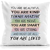 Qvapt Positive Sayings You are Beautiful Throw Pillow Covers 18x18 Inch,Inspirational Quotes Decorative Pillowcase,Positive Decorations Cushion Case for Sofa Couch,Teen Girl Room Decor