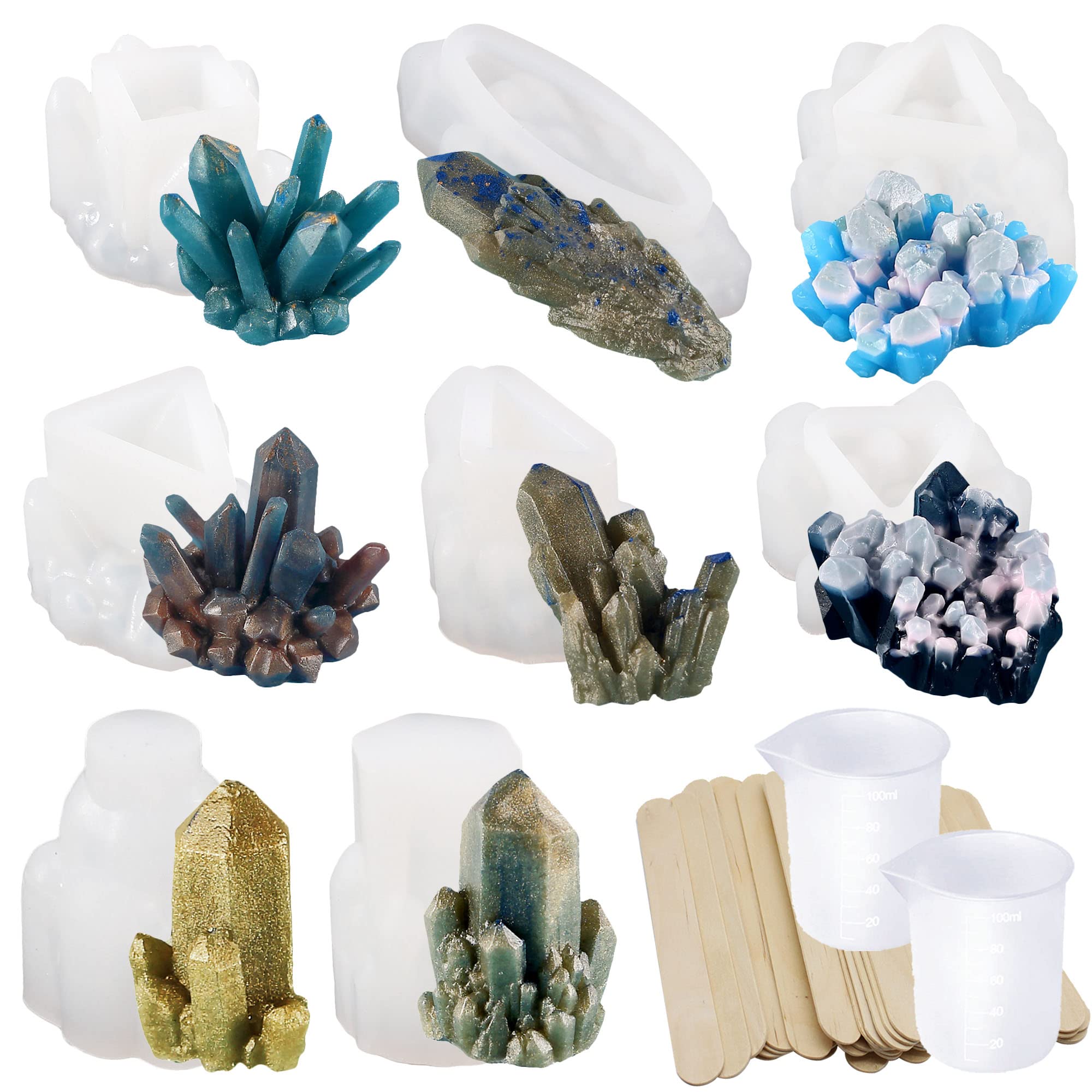 Allazone 30PCS Iceberg Crystal Resin Silicone Mould Set Include 8PCS Crystal Cluster Silicone Moulds for Resin Casting for Craft Keychain Necklace, Home Decoration