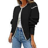 Kedera Women's Open Front Pearls Trim Cardigan Sweater Casual Knitted Long Sleeve Valentine's Day Outerwear Coat