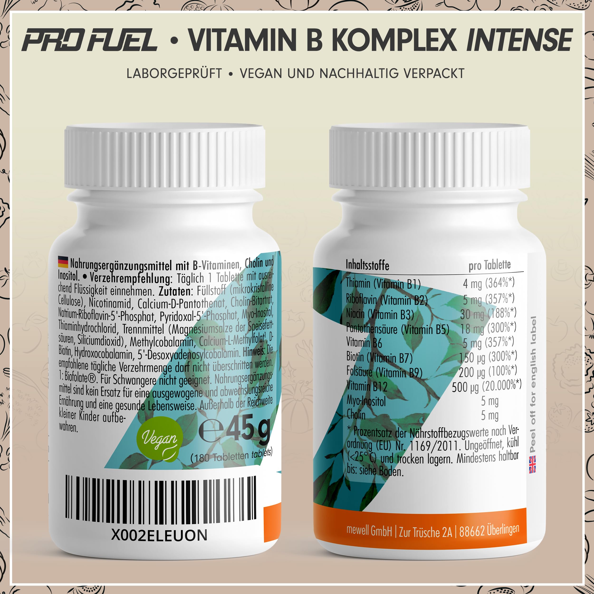 Vitamin B Komplex hochdosiert - 180 Tabletten - alle 8 B-Vitamine (B1, B2, B3, B5, B6, B7, B9, B12) + Co-Faktoren Cholin & Myo-Inositol - laborgeprüft mit Zertifikat - vegan - Vorrat für 6 Monate 7