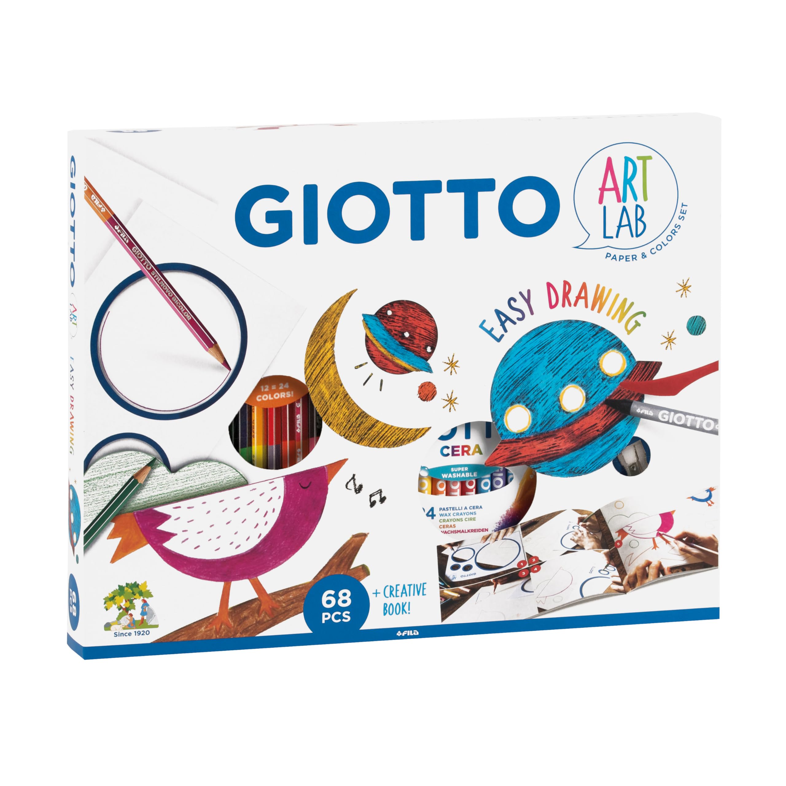 GIOTTO 68pcs Creative Set Easy Drawing With Paper, Coloured Pencils and Accessories, For Children & Schools