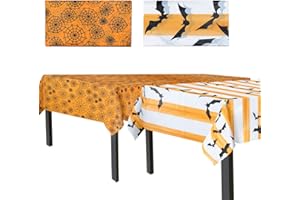 MATICAN Halloween Tablecloths, 2-Pack Disposable Plastic Table Covers, Bats and Spider Web Pattern, 54 x 108 Inches, Party Decorations