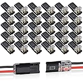 30PCS Double Wire Plug in Connector,Pluggable Low Voltage Wire Connector with Locking Buckle,2 Pin Quick Disconnect Connectors for Led Light Strip,DIY and Repair,No Wire Stripping Cutting 18-22AWG
