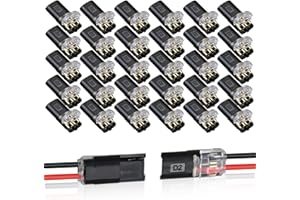 HONGLIANG 30PCS Double Wire Plug in Connector,Pluggable Low Voltage Wire Connector with Locking Buckle,Quick Disconnect Led Light Strip Connectors 2 Pin,No Wire Stripping Cutting