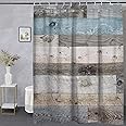QCWN Rustic Shower Curtain,Blue Fabric Shower Curtain for Bathroom,Farmhouse Shower Curtain,Blue Grey Wood Barn Door Country Shower Curtain,Rustic Farmhouse Shower Curtains Bath Curtain for Bathroom