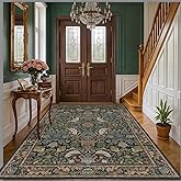 Hazo Haus Vintage Floral Area Rug 5x7 for Living Room - Dark Green Forest Bird Rugs for Bedroom, Dinning Room, Office, Non Slip Stain Resistant Low Pile