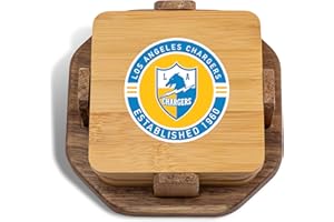 The Memory Company Officially Licensed NFL - Los Angeles Chargers 4-Pack Wood Inlay Coaster Set with Holder
