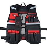 MELOTOUGH Tool Vest for Men Reflective Safety Tool Vest with Adjustable Straps,Removable Phone Holder for Electrical,Carpenters,Construction(Red)