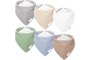 BEARMOSS Muslin Baby Drool Bibs 6Pcs 100% Cotton Adjustable Baby Bandana Bibs for Baby Girls Boys Newborns Teething and Drooling
