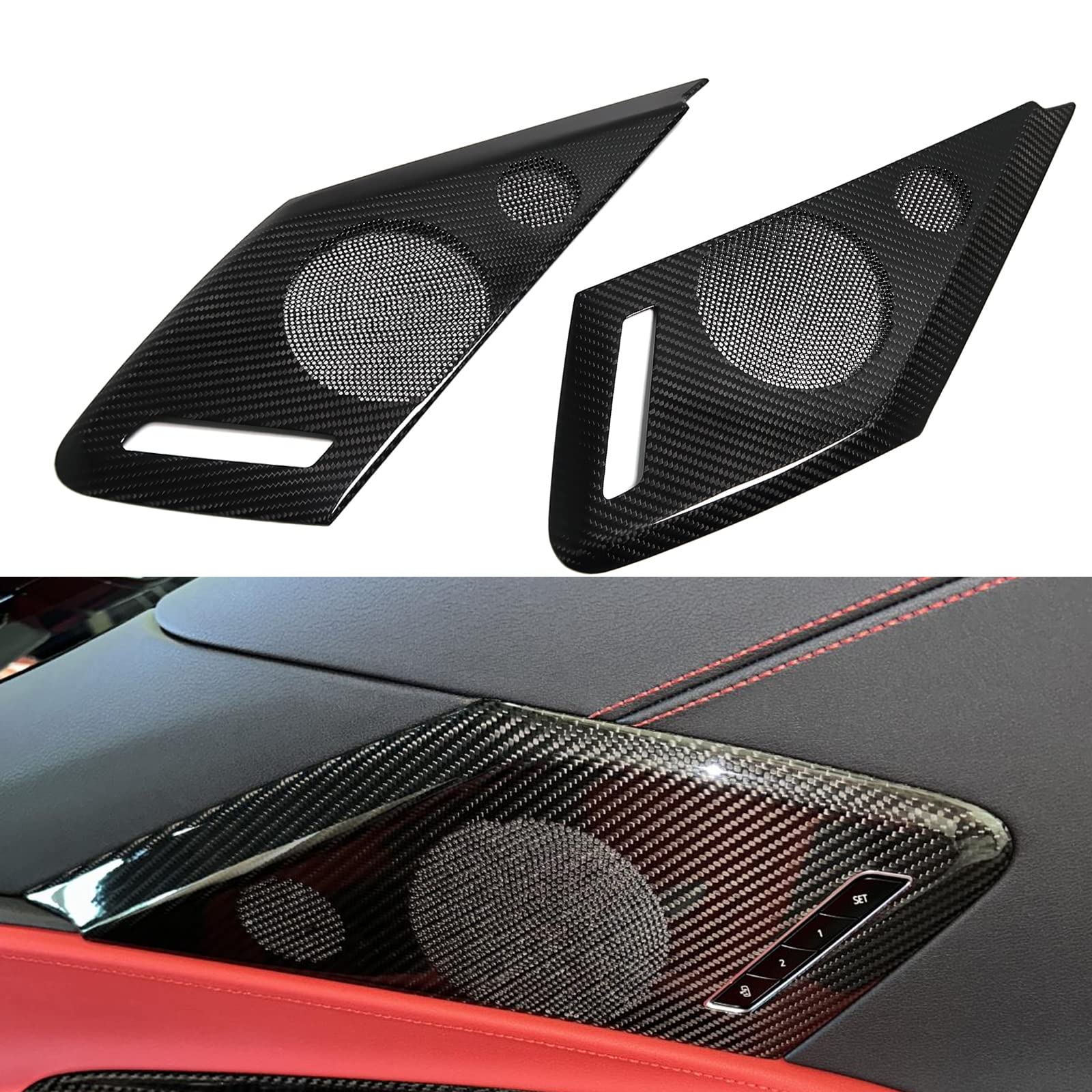 Photo 1 of Yipmotiv Car Side Door Speaker Cover for Corvette C8 Z06 Z51 ZR1 Stingray Coupe HTC 2020 2021 2022 2023 2024,Genuine Carbon Fiber Speaker Grilles Audio System Trim
