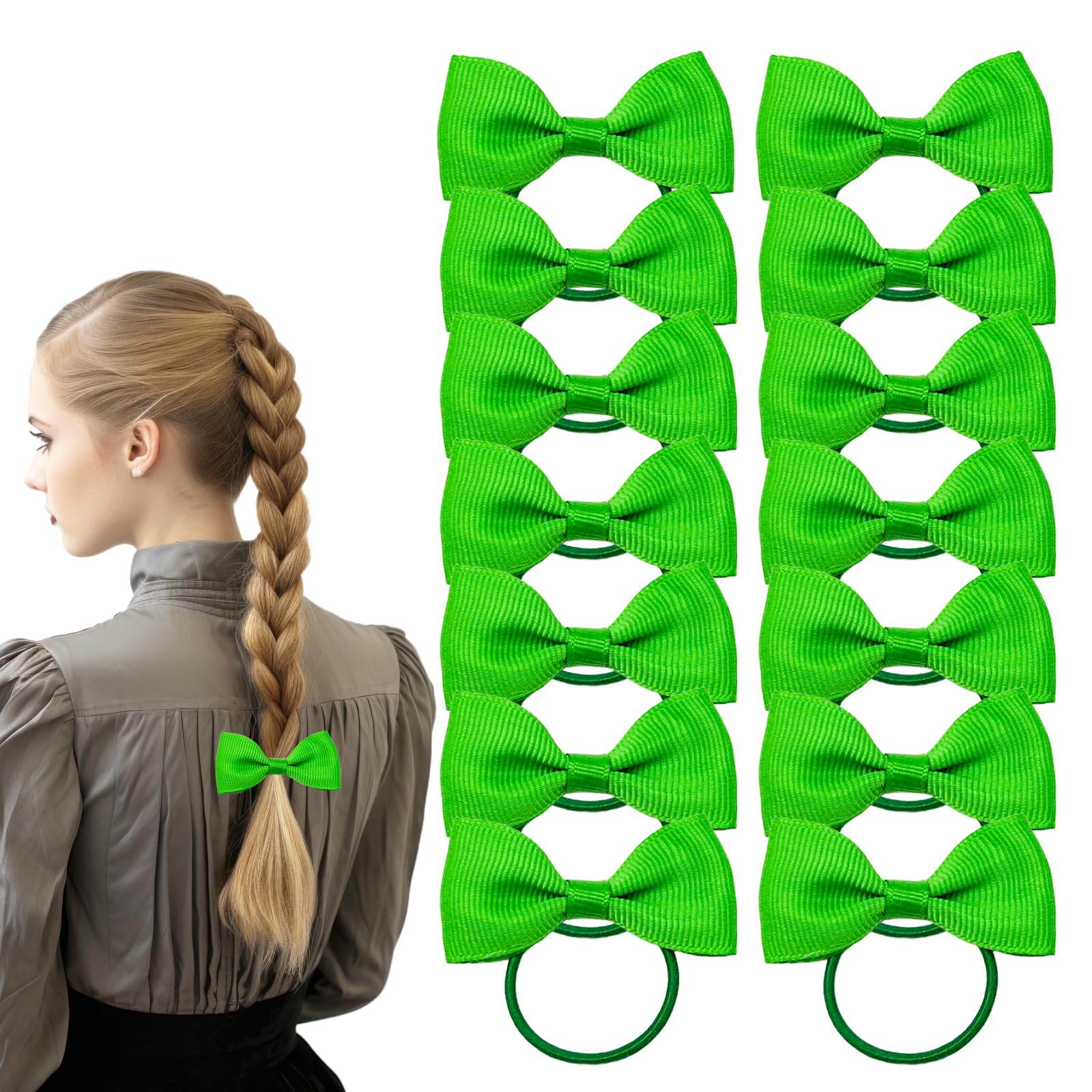Bliceon 20 Pcs Green Hair Accessories Set - Girls' Bobbles, Bows, School Bands, Green Ribbon Headbands, Clips, Elastic Hairbands, and Braids - for Kids and Women
