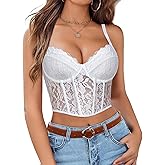 Avidlove Lace Bralette for Women V Neck Bustier Corset Tops with Underwired Racerback Adjustable Strap Crop Top