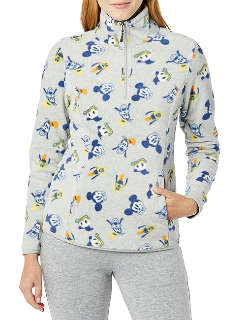 Amazon Essentials Disney | Marvel | Star Wars | Princess Women's Polar Fleece Quarter-Zip Mock Jackets, Mickey and Friends, X-Small
