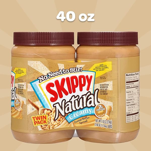 SKIPPY NATURAL CREAMY PEANUT BUTTER, 40 OUNCE (PACK OF 2)