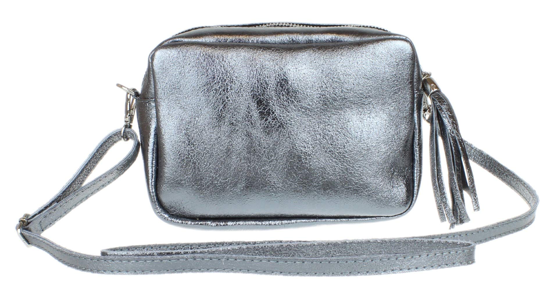 Girly Handbags Womens Genuine Italian Leather Sosft Crossbody Bag Adjustable Strap Over the Shoulder(Pewter)
