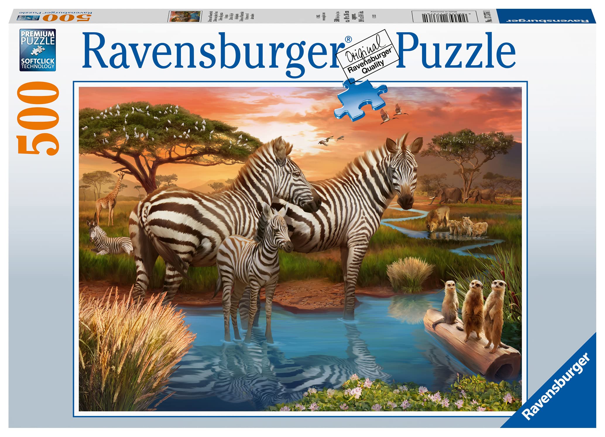 Ravensburger Zebras at the Watering Hole 500 Piece Jigsaw Puzzle for Adults and Kids Age 10 Years Up