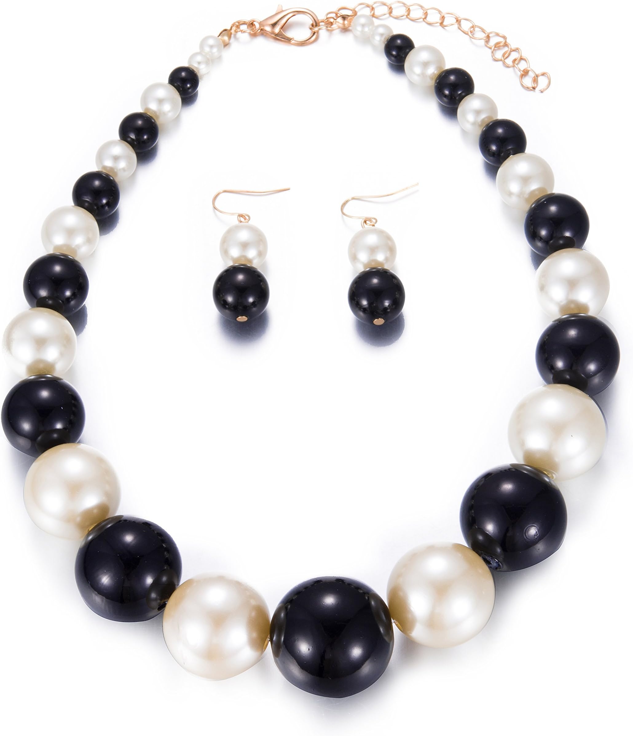 Womens Faux Big Pearl Choker Necklace and Earring Set Fashion Pearl Set
