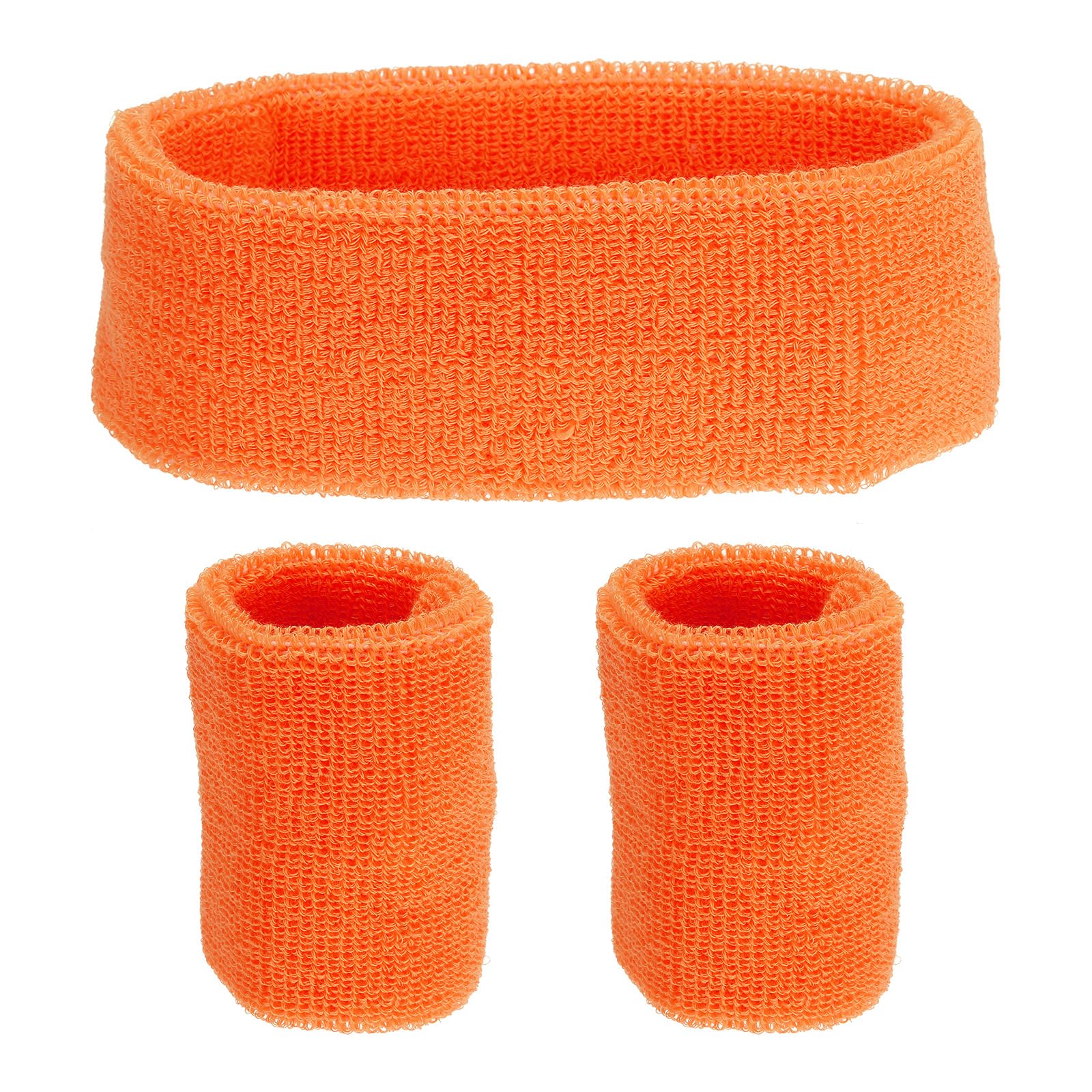 PATIKIL Sports Wristbands Headband Set, 8x8cm Cotton Terry Cloth Athletic Absorbent Sweatband 18x5cm Headband for Tennis Basketball Running, Orange (1 Headband & 2 Wristbands)