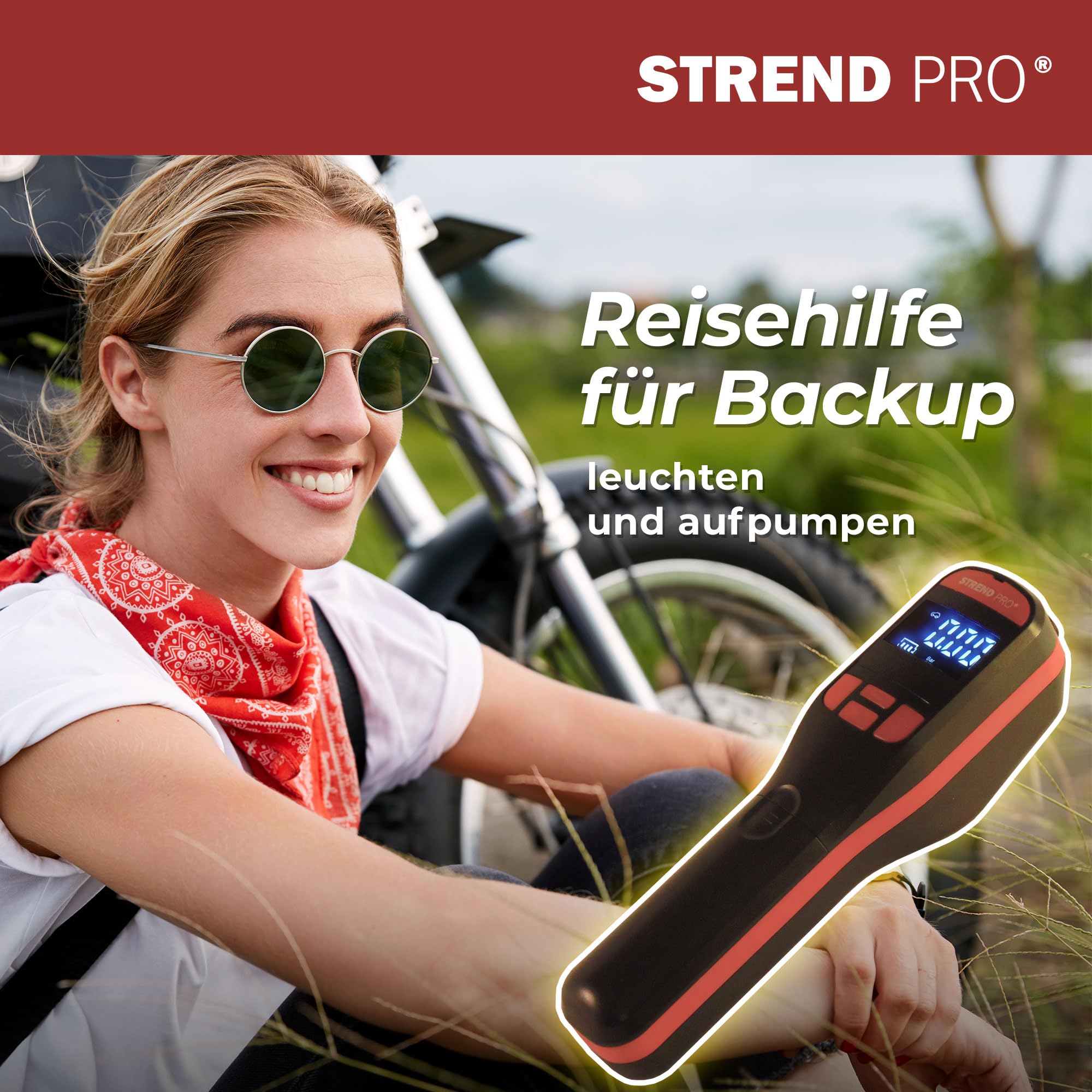 STREND PRO Mini Kompressor 10Bar | Akku Luftpumpe Auto 150PSI | LED | AUTOSTOP | Mobiler Mehrzweckkompressor - Fahrrad Pumpe, Autoreifen Akku Kompressor tragbar, Elektrische Ballpumpe | Luftkompressor 7