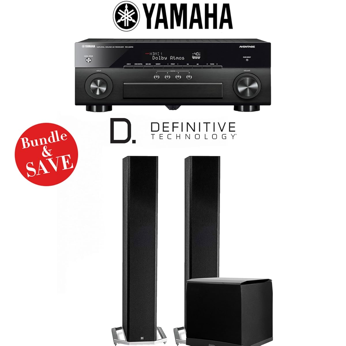 Yamaha AVENTAGE RX-A870BL 7.2-Channel Network A/V Receiver + Definitive Technology BP9060 + Definitive Technology SuperCube4000 - 2.1-Ch Home Theater Package