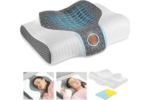 Elviros Cervical Memory Foam Pillow, 2 in 1 Contour Orthopedic Support Pillows for Neck Pain, Adjustable Ergonomic Bed Pillow for Side, Back and Stomach Sleepers, Queen Size
