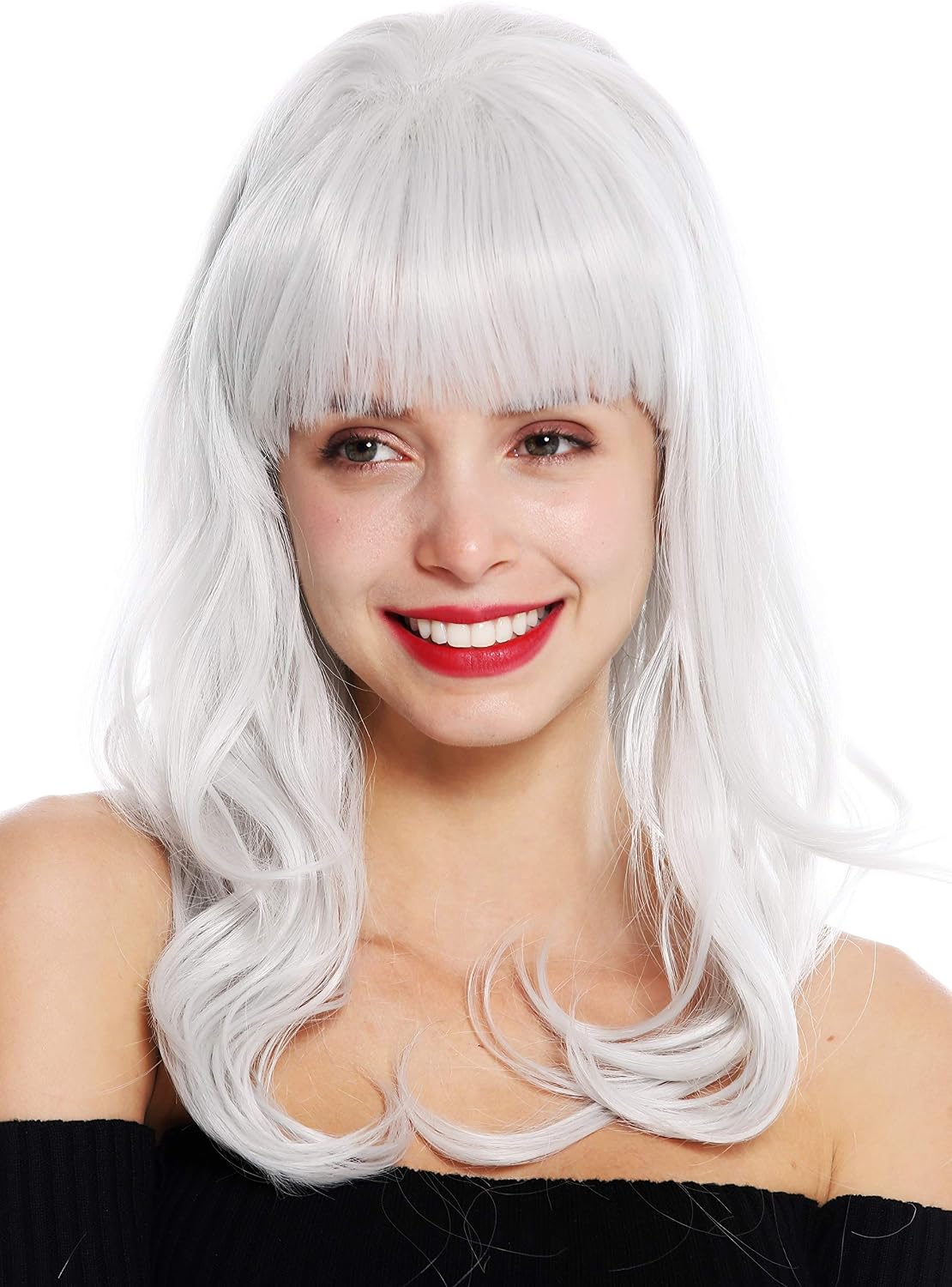 WIG ME UP - GFW3129 women's quality wig long fringe wavy light grey silvery grey, Light gray (silvergray), Länge: ca. 55 cm