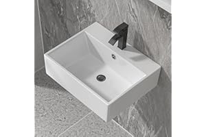 Floating Vessel Sink For Bathroom - Fulorni 20"x17" Bathroom Vessel Sink Rectangular Wall Mounted White Ceramic Porcelain Vanity Sink Bowl Basin
