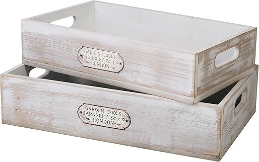 Amazon Com Slpr White Wooden Serving Tray With Handles Set Of 2