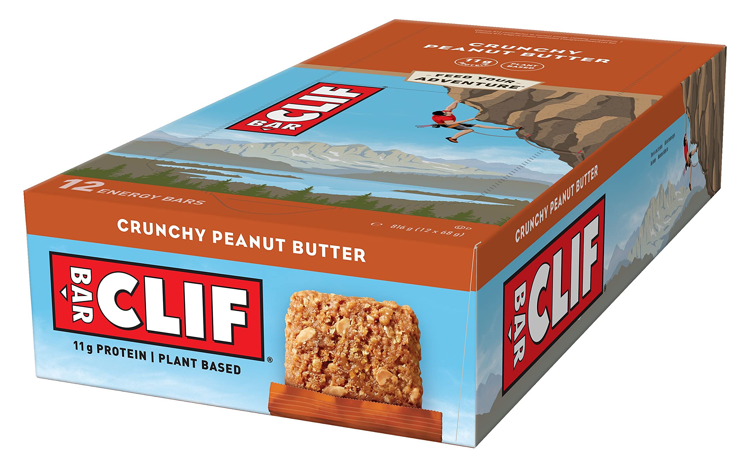CLIF BAR | Energy Bar - Protein Bar | Crunchy Peanut Butter |Plant-Based Protein Bar for Running, Marathon Training, Cycling & Endurance Sports | 12 x 68 g