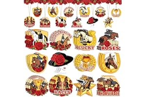 Yousoontic 36 Pcs Kentucky Horse Racing Derby Ornaments, Horse Race Hanging Wooden Signs Decorations Run for The Roses Ornaments Horse Birthday Party Decor for 2024 Kentucky Horse Derby Party Supplies