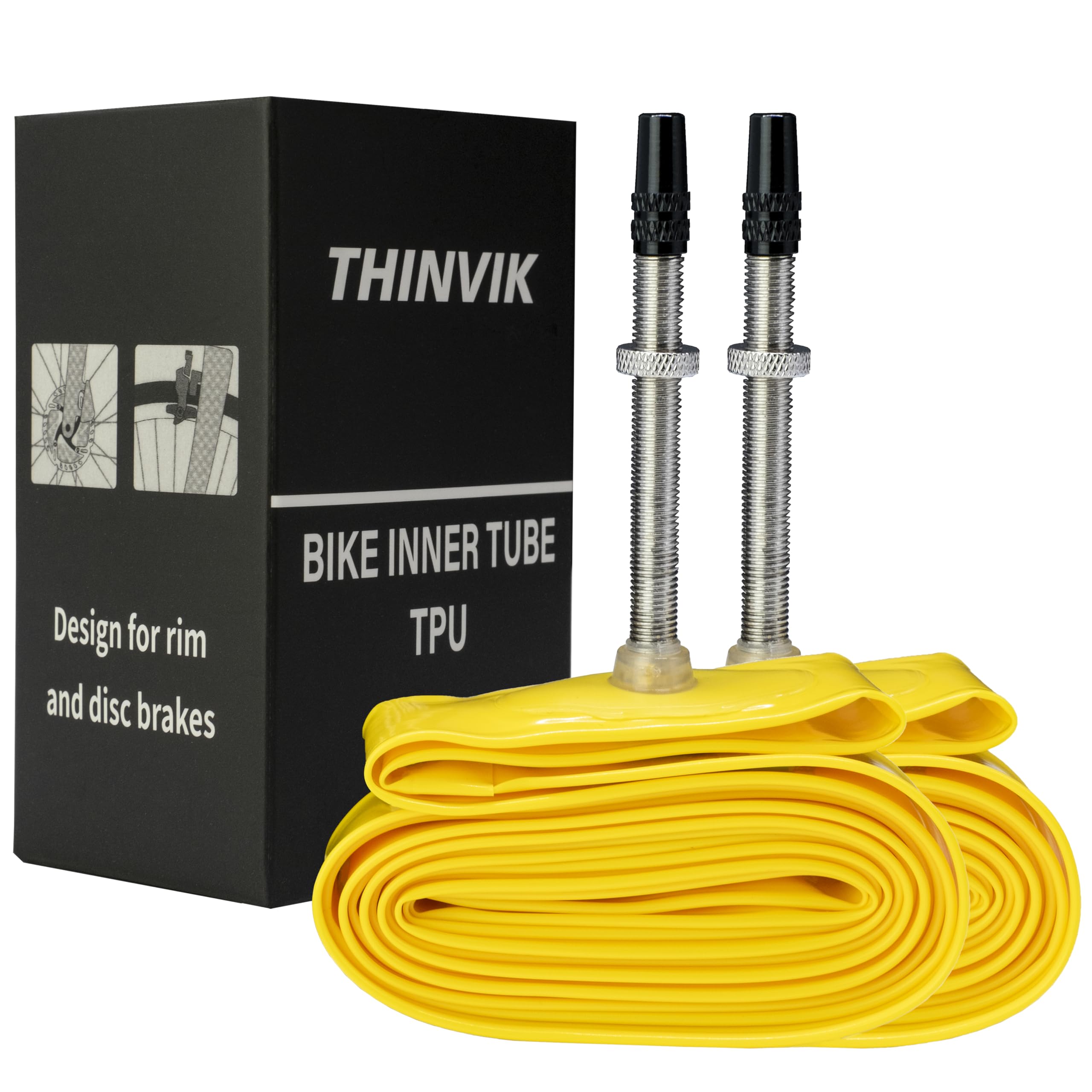 Thinvik TPU Inner Tube Upgraded Durability for Road Bike MTB Gravel Bicycle Tire 700cc x 18-32c, 33-50c, 29'', 27.5'' Bicycle Tube 45MM 65MM 85MM Length of Presta Valve- 2 PCS (One Pair)