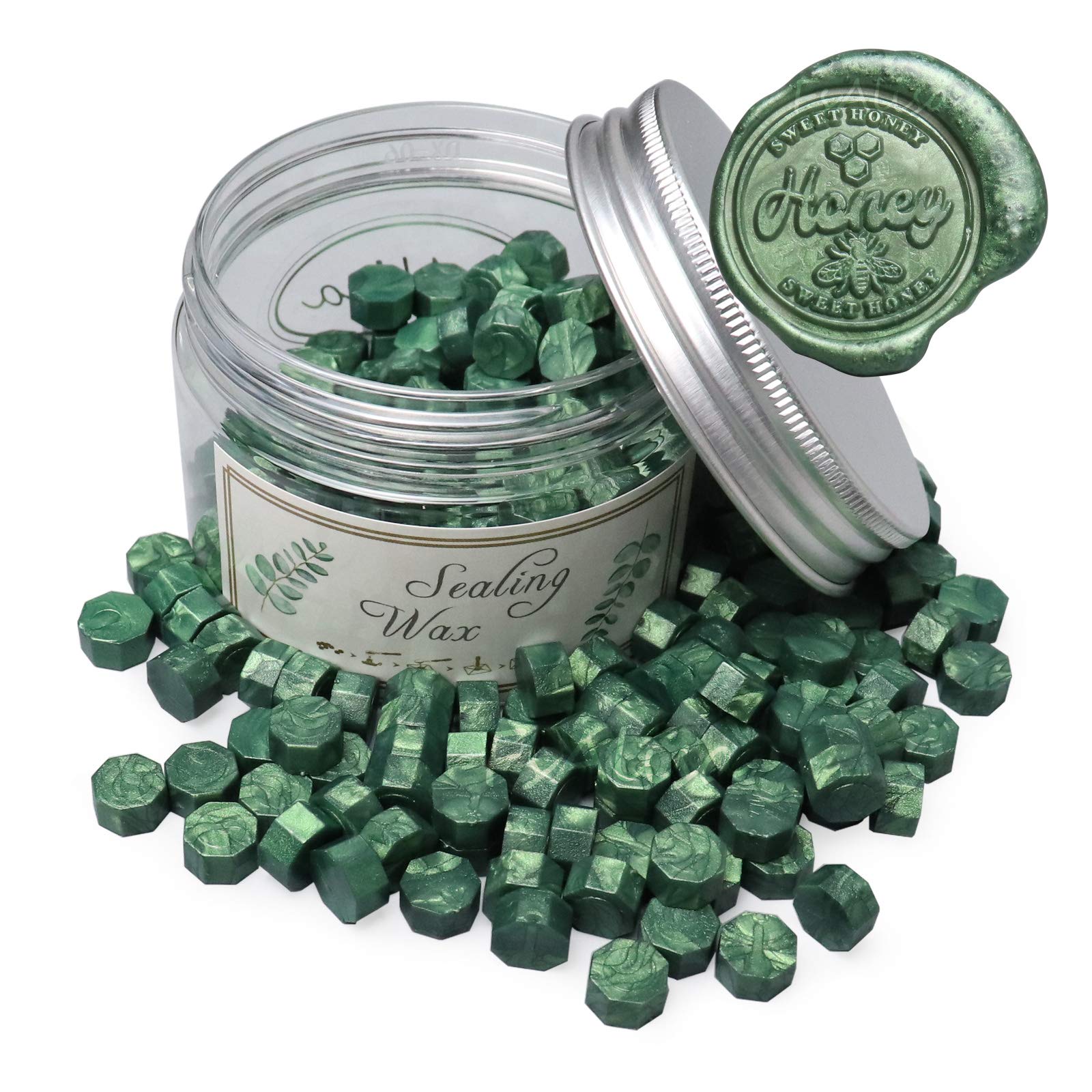 Fsalisa 200pcs Octagon Wax Seal Beads for Stamp Sealing - Perfect for Christmas Cards, Envelopes, Wedding Invitations, Wine Packages, Letter Sealing (Pine Green) — image 1