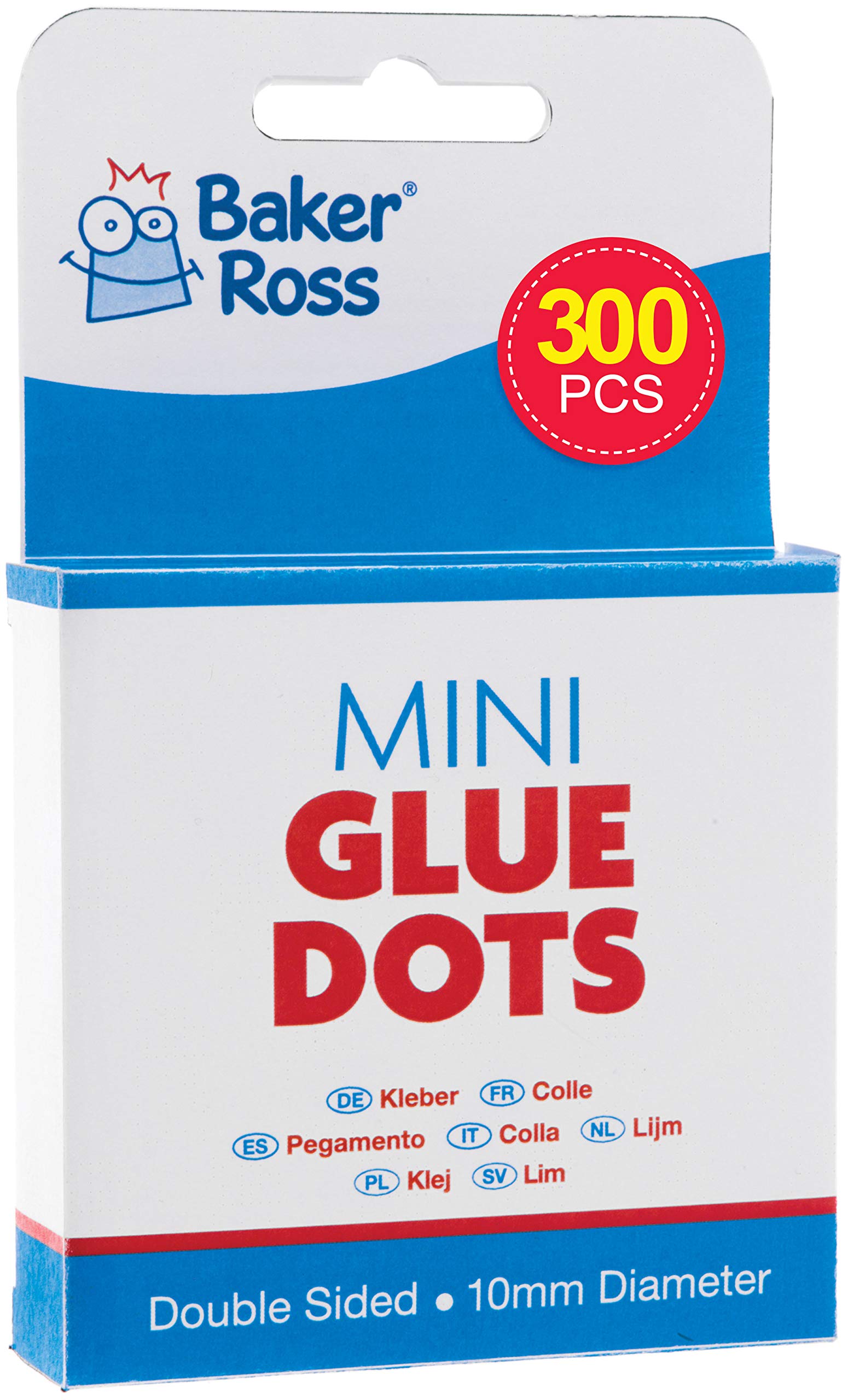 Baker Ross AR836 Mini Glue Dots — Kids' Crafts for Art Projects, Displays, Models and Decorations (Pack of 300)