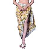 Rastogi Handicrafts 100% Cotton Block Print Sarong Swimsuit Wrap Cover Up Long Women’s Apparel Fabric (73" x 44") (YELLOW 2)