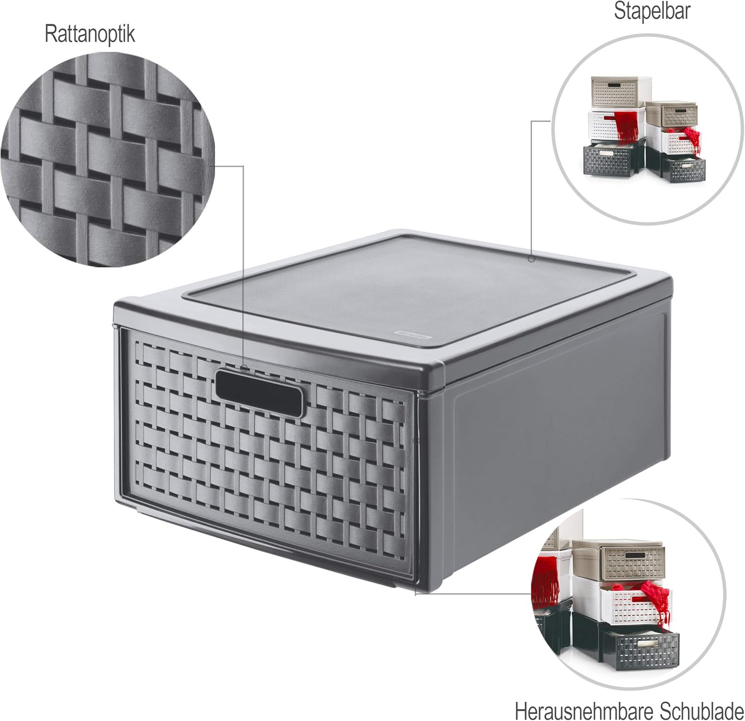 Rotho, Country, Drawer box 8.3l with 1 drawer in rattan-look, Plastic (PP) BPA-free, anthracite - Image 4