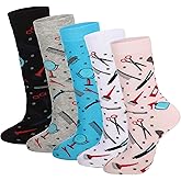 5 Pairs Funny Barber Socks - Christmas Gifts for Hairdresser, Hairstylist, Women & Men - Novelty Socks, 5 Colors, US 4.5-11.5