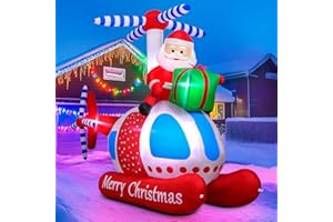 MGPARTY 9.7 FT Christmas Inflatables Santa Helicopter Outdoor Decorations, Blow Up Santa Claus Flying Airplane with Gift Bag and Built-in LED Lights, Xmas Yard Lawn Garden Home Holiday Party Decor
