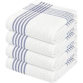 Softopia Cotton Waffle White & Indigo Blue Kitchen Towels 4 Pack, 100% Cotton, 16x26 inches, Premium Dish Towel, Long Lasting Bar Mop Cloths, Perfect for Drying Dishes, Cooking and Cleanup