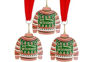 BAMBLUBY Set of 3 Ugly Christmas Sweater Medals with Festive Neck Ribbons – Award Ornaments for Ugly Sweater Contest, Perfect for Holiday Party Trophies and Decorations