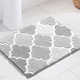 DEXDE Gray Bathroom Rugs, Non-Slip Small Checkered Bath Rugs Fuzzy Extra Absorbent Plush Shaggy Bath Mats, Machine Wash Dry Soft Carpet for Bathroom Floor Tub and Shower, 17x24 Inches