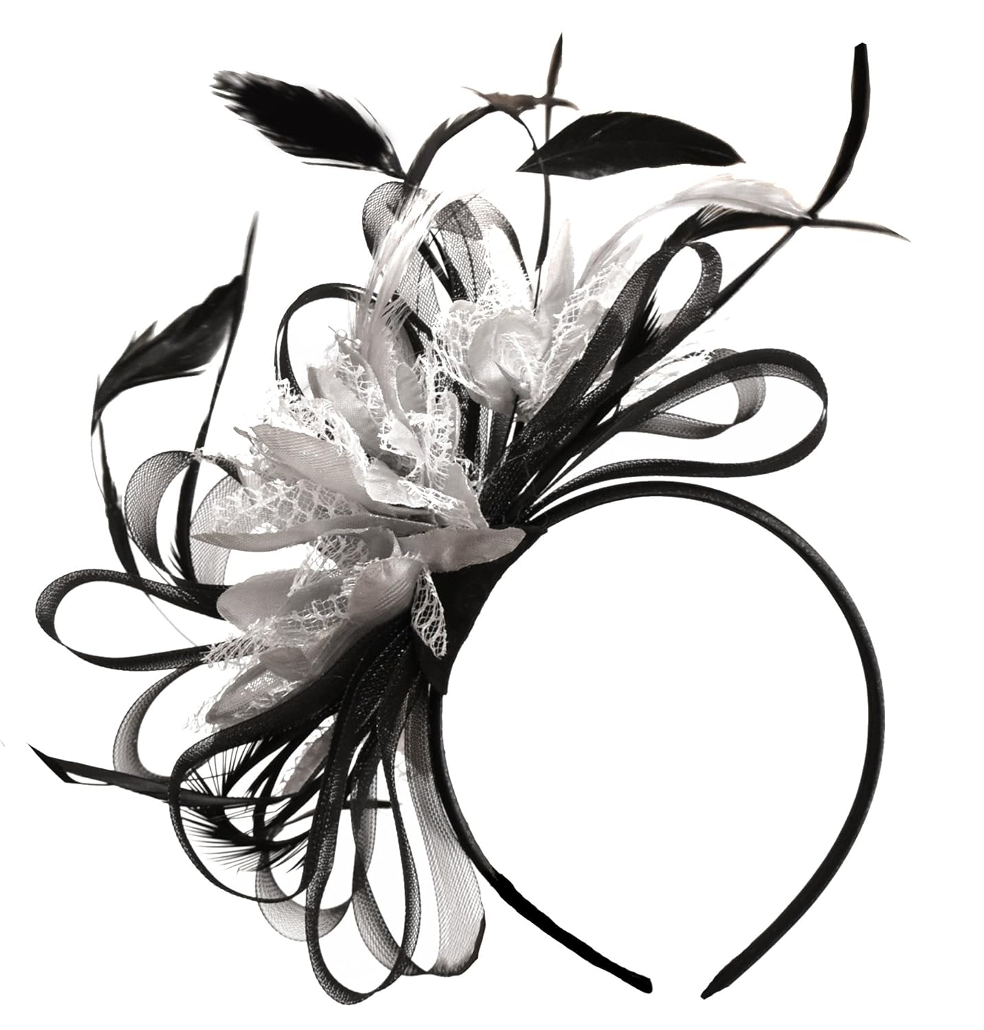 Black And Silver Fascinator Headband Hair Ascot Wedding Unisize