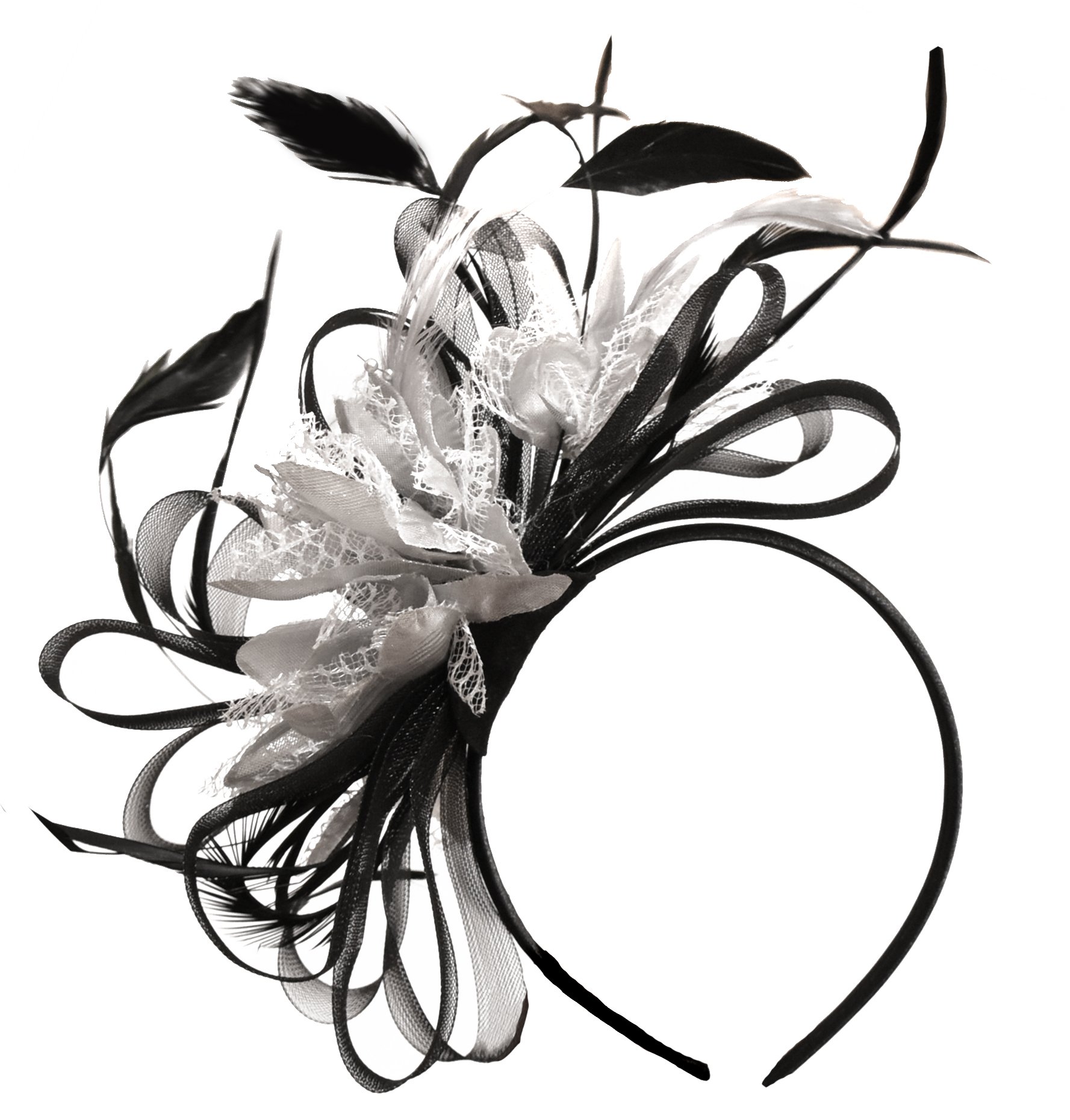Black and Silver Fascinator Headband Hair Ascot Wedding, Unisize