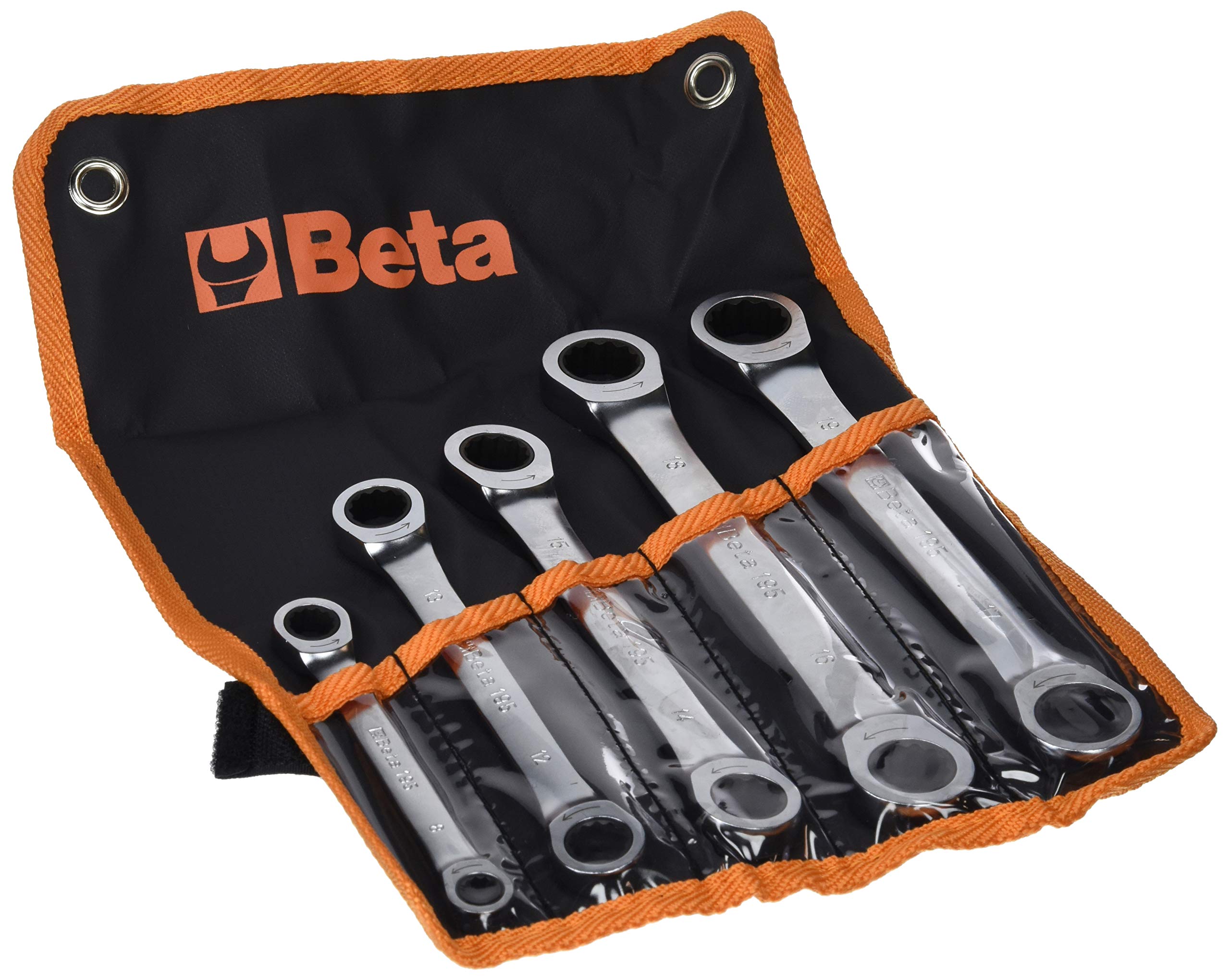 Beta 1950066 Model 195/B5 Ratcheting Double-Ended Flat Bi-Hex Ring Spanner in Wallet, Pack of 5
