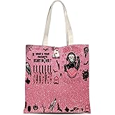 ATHAND Horror Skull Canvas Tote Bag with Zipper Inner Pocket,Christmas Reusable Shopping Beach Travel Grocery Bag
