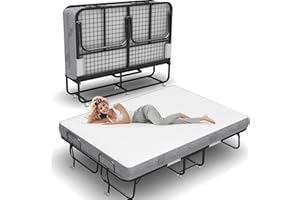 AESOROMO Folding Bed with Mattress 75 x 54 Full Size for Adults Rollaway Bed Fold Up Foldable Portable Extra Large Spare Guest Beds on Wheels for Home School Dorm Office Hospital