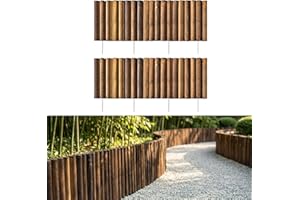 LaLaGreen Wooden Garden Edging Border (30" x 12", 2 Pack) Brown Wood Fence Panel with Metal Stakes, Decorative Flower Bed Lan