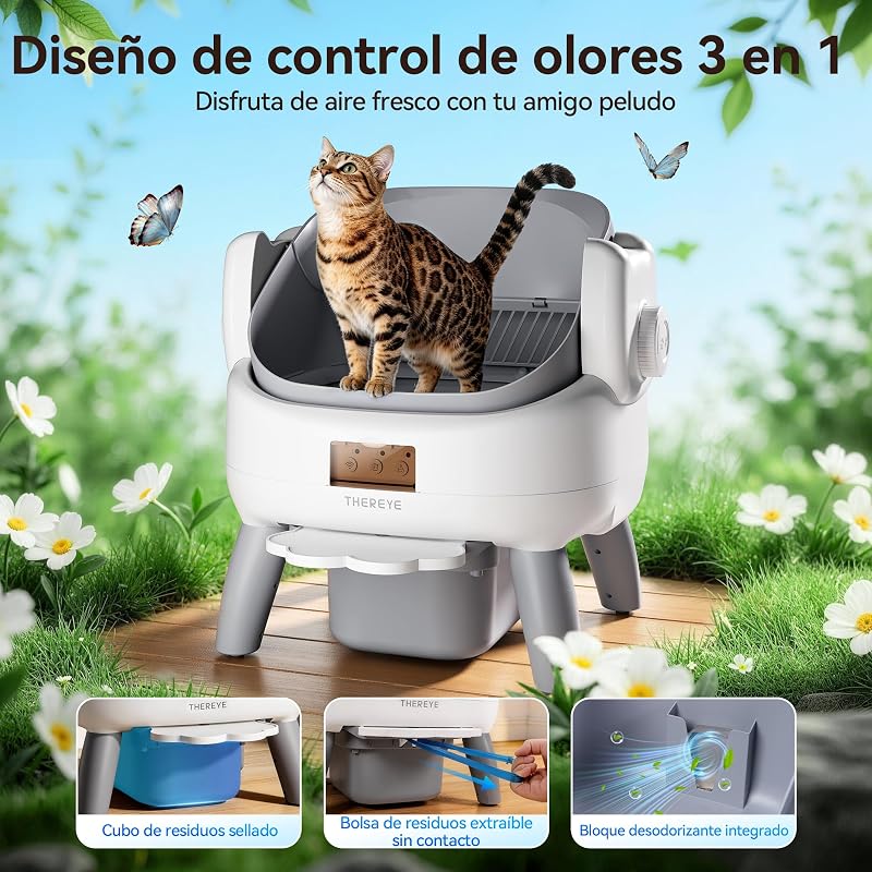 Caixa de areia auto-limpante para gatos de design aberto, degrau de entrada